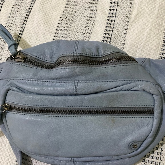 Sold Free People We The Free Distressed Leather Archer Sling Bag Light Blue NWT - Picture 3 of 15